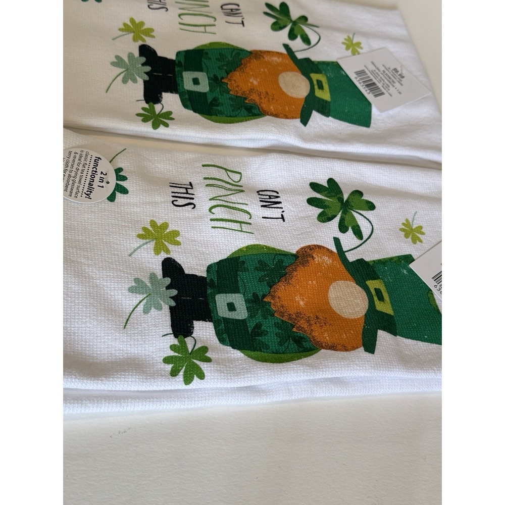 NWT Lot Of 2 ST PATRICKS DAY CAN'T PINCH THIS 16IN X 26IN KITCHEN TOWEL TEA - Picture 2 of 5
